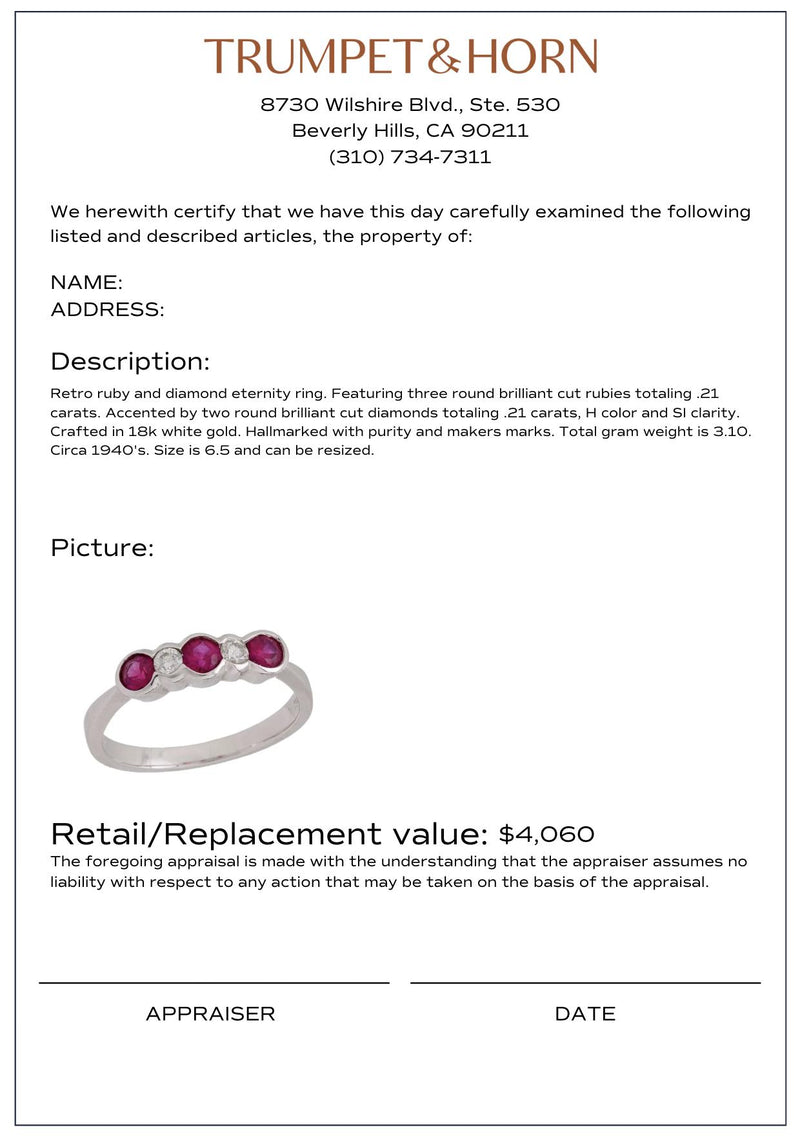 Retro ruby diamond 18k white gold eternity ring