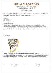 Victorian pearl and diamond 18k yellow gold and platinum navette ring