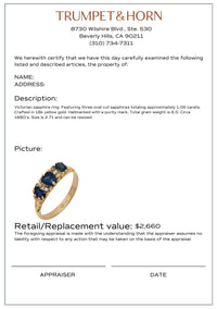 Victorian sapphire 18k yellow gold 3 stone ring