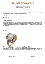 Victorian pearl old mine diamond 18k yellow gold and platinum cluster ring