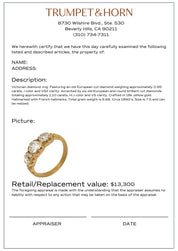 French 2.05 carat old European cut diamond 18k yellow gold 3 stone ring