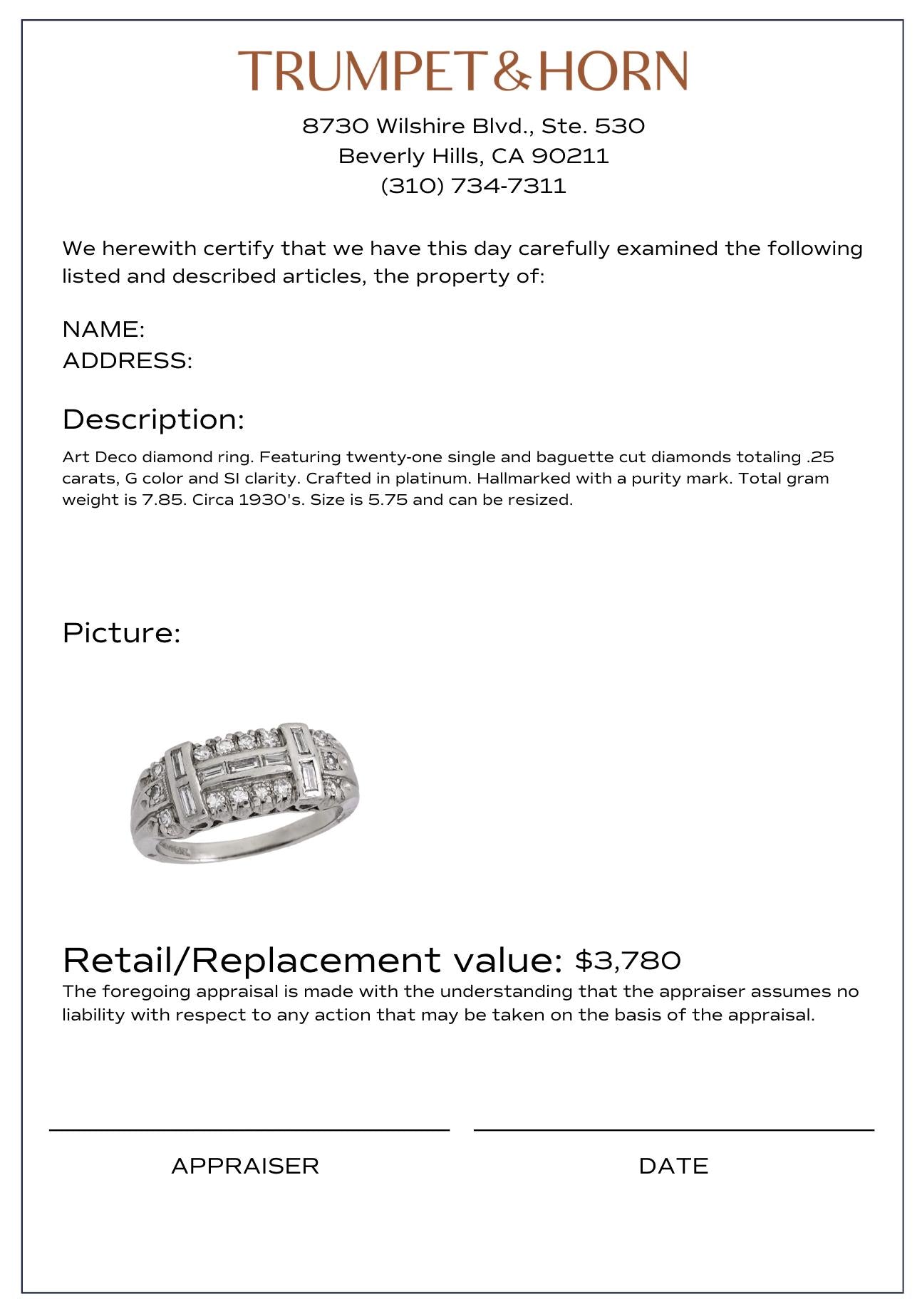 Art Deco diamond platinum wedding band