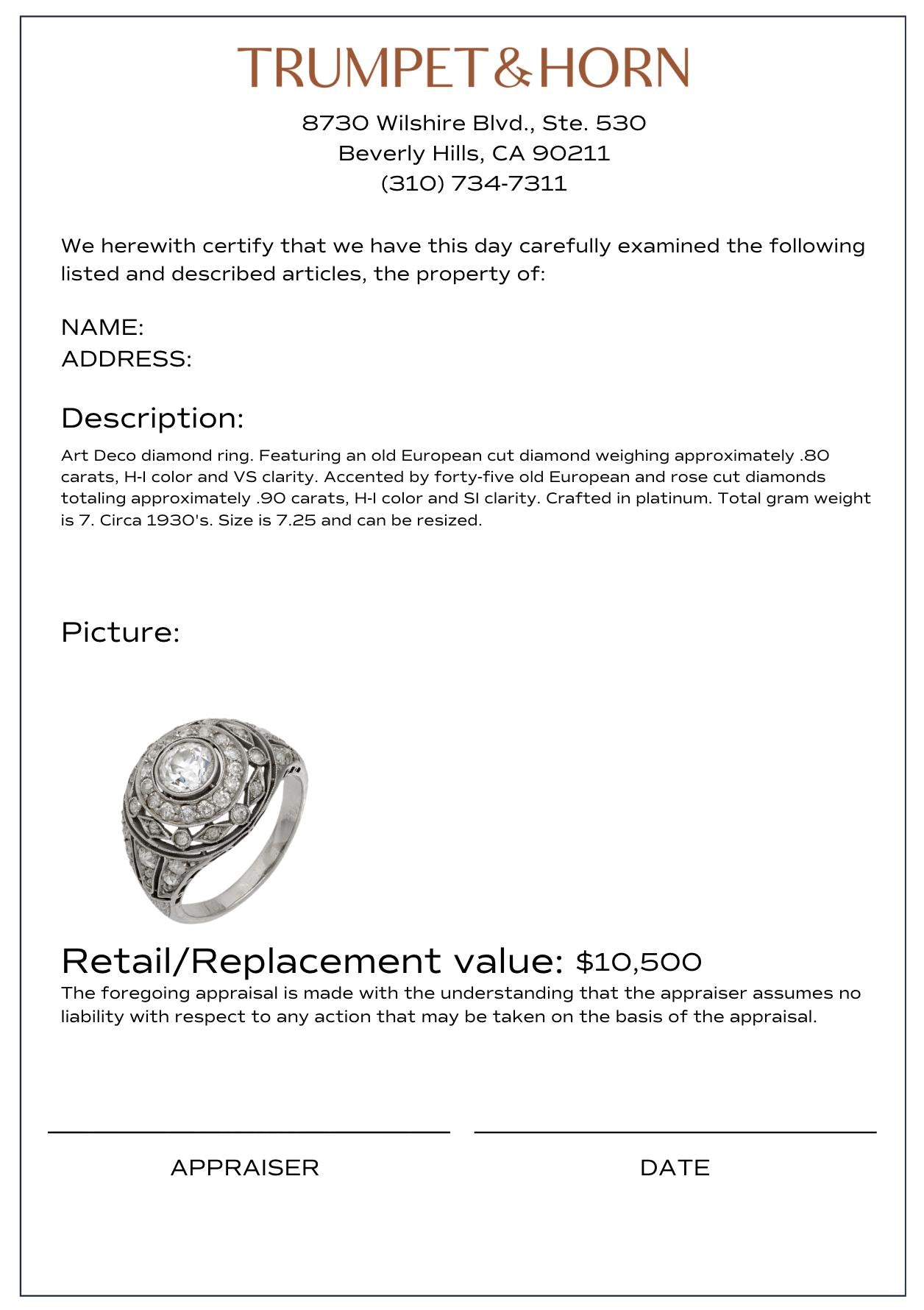 Art Deco diamond platinum ring