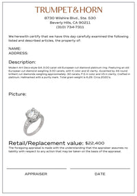 Modern GIA 3.00 carat diamond Art Deco style engagement ring