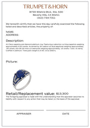 Art Deco 4.50 carat cabochon cut sapphire diamond platinum ring