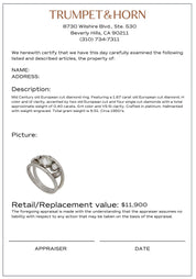 Mid Century 1.67 carat platinum 3 stone double band ring