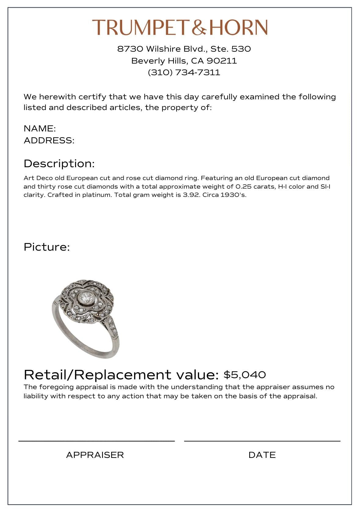 Art Deco diamond platinum circular filigree ring