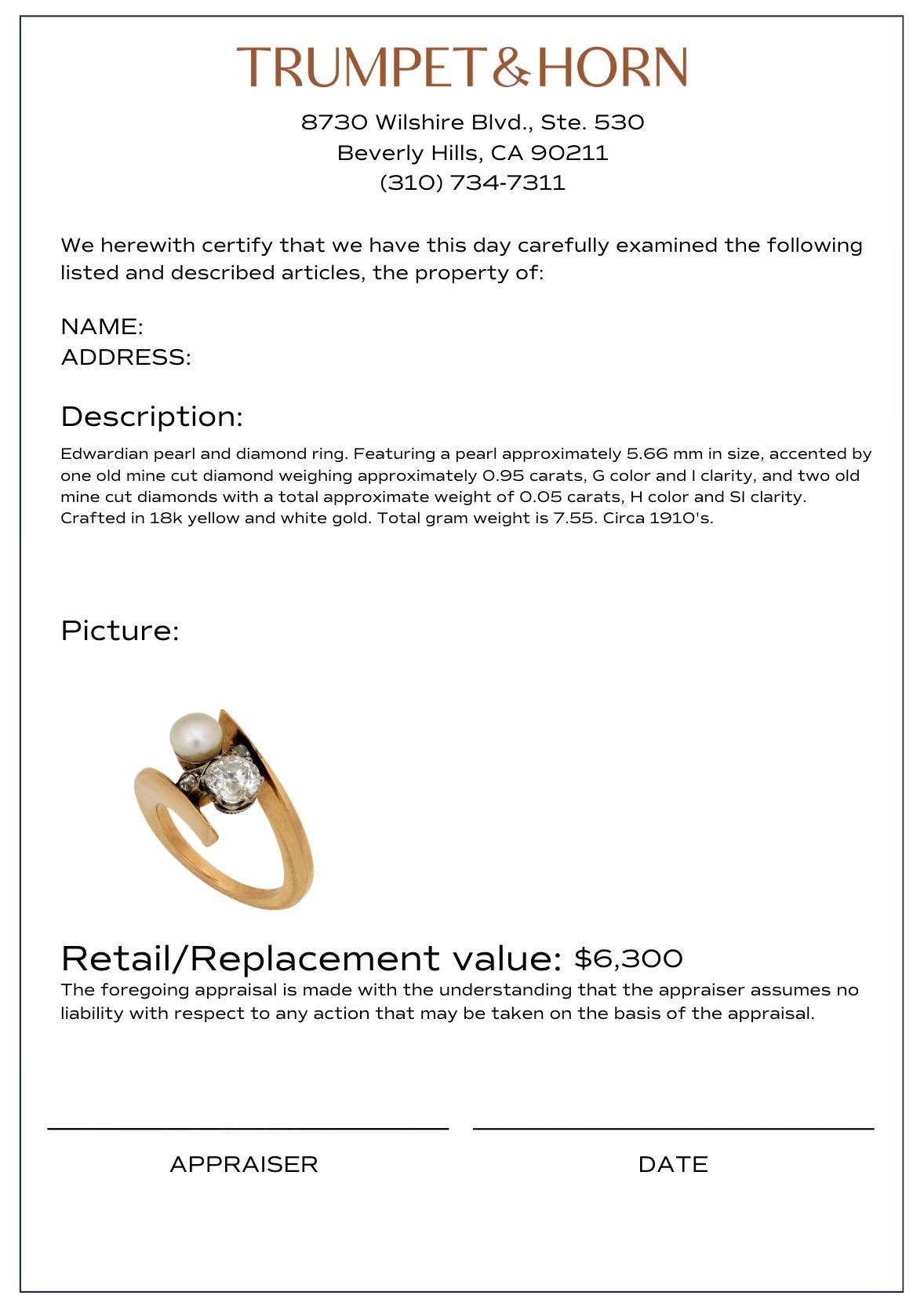 Edwardian pearl diamond 18k yellow and white gold Toi Et Moi ring