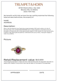 Retro GIA Burma no heat ruby 18k yellow gold and platinum cluster ring