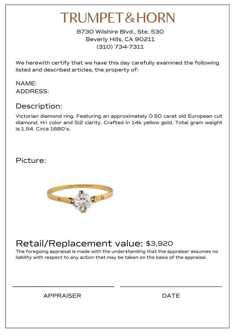 Victorian diamond 14k yellow gold solitaire engagement ring