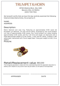 Retro French diamond ruby 18k yellow gold Toi Et Moi ring