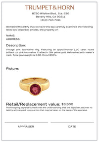 Vintage pink tourmaline 18k yellow gold bezel ring