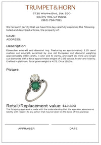 Edwardian emerald diamond platinum Toi Et Moi ring