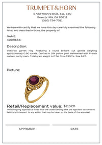 Victorian French garnet 18k yellow gold ring