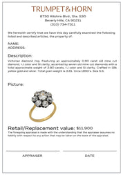 Victorian 3.70 carat diamond 18k yellow gold and silver cluster ring