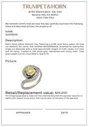 Retro GIA 2.08 carat fancy yellow diamond 14k white gold swirl ring