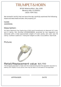 Art Deco GIA 2.63 carat diamond platinum engagement ring