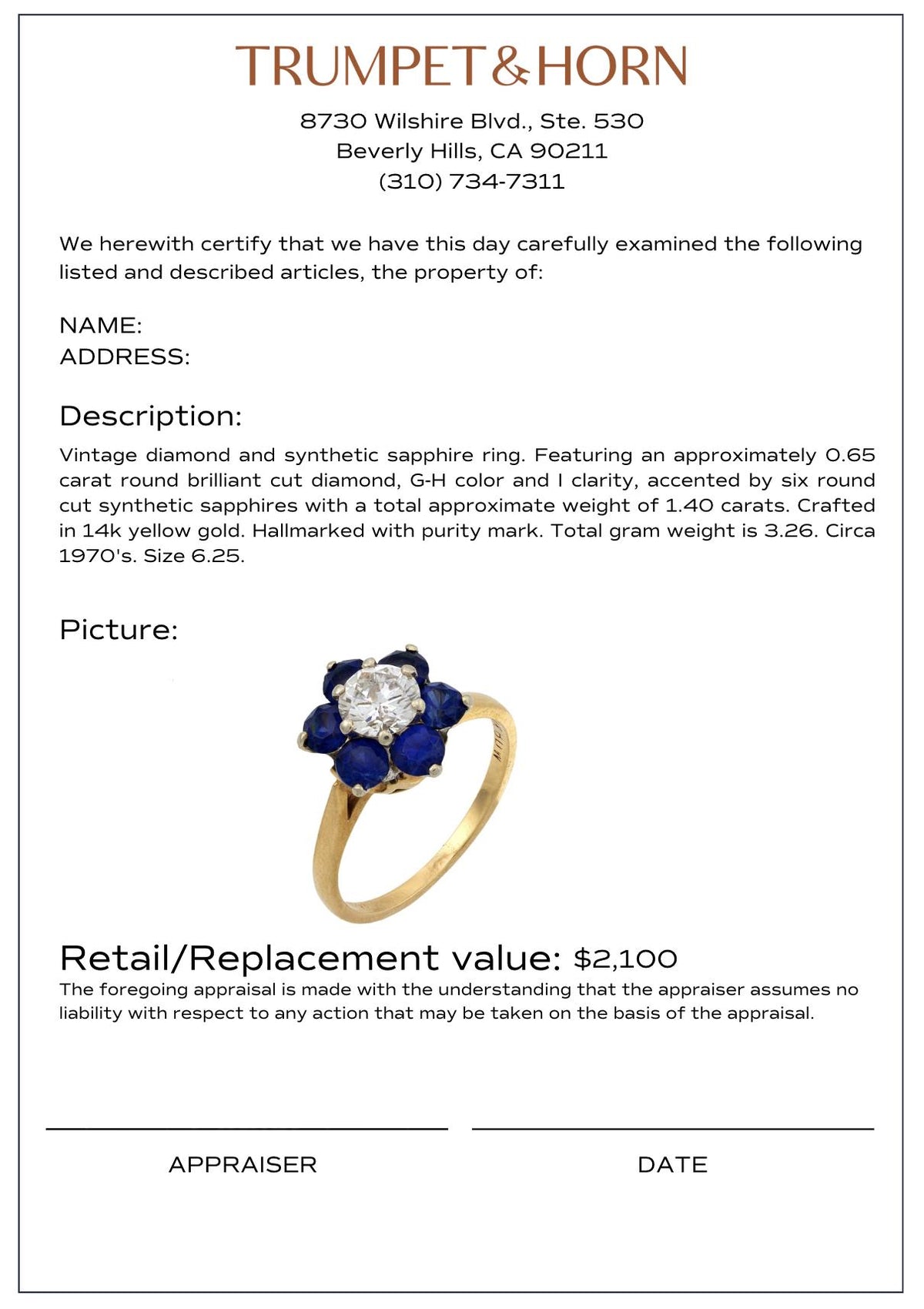 Vintage diamond synthetic sapphire 14k yellow gold flower cluster ring