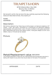 GIA 1.37 carat old European cut diamond 14k yellow gold engagement ring
