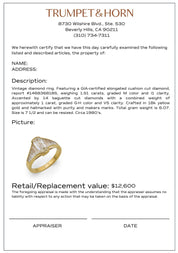 GIA 1.51 carat elongated cushion diamond 18k yellow gold engagement ring