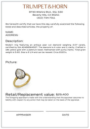 GIA 3.07 carat pear cut diamond 18k yellow gold platinum engagement ring