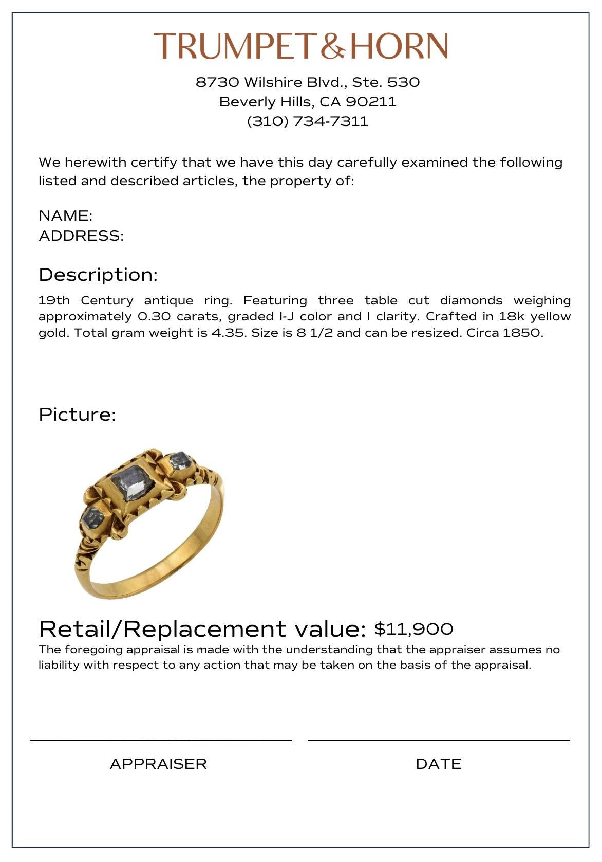 19th Century diamond 18k yellow gold ring