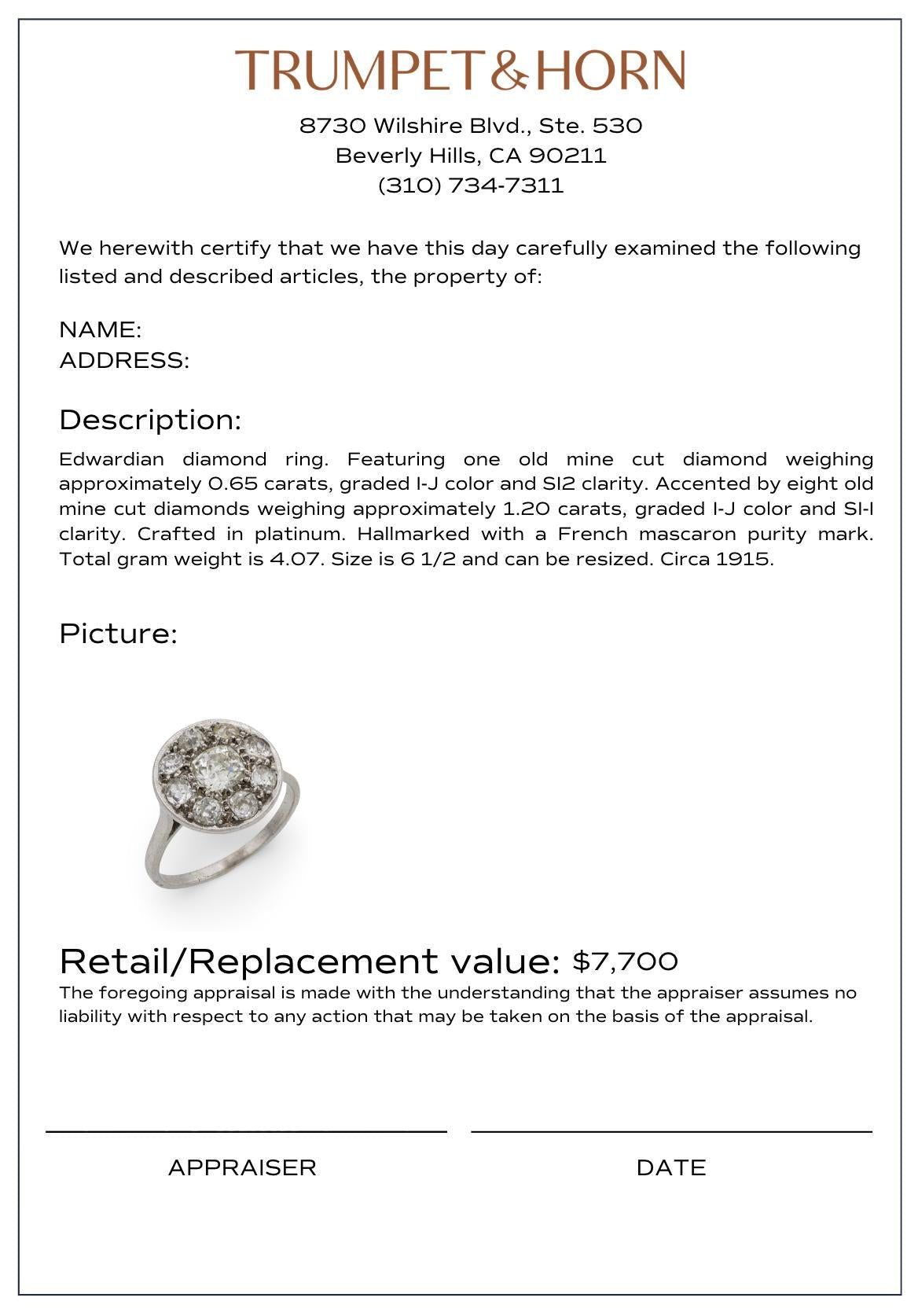 Edwardian diamond platinum cluster engagement ring