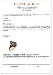 Victorian rose cut diamond 18k yellow gold navette ring