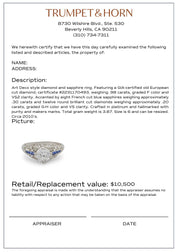 Art Deco style GIA .98 carat diamond sapphire platinum engagement ring