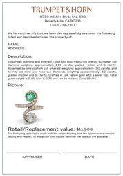 Edwardian diamond emerald 18k yellow gold silver Toi Et Moi ring