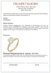Vintage old mine cut diamond 14k yellow gold solitaire engagement ring