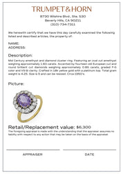 Mid Century amethyst diamond 18k yellow gold platinum cluster ring