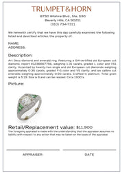 Art Deco GIA 1.31 carat diamond emerald platinum engagement ring