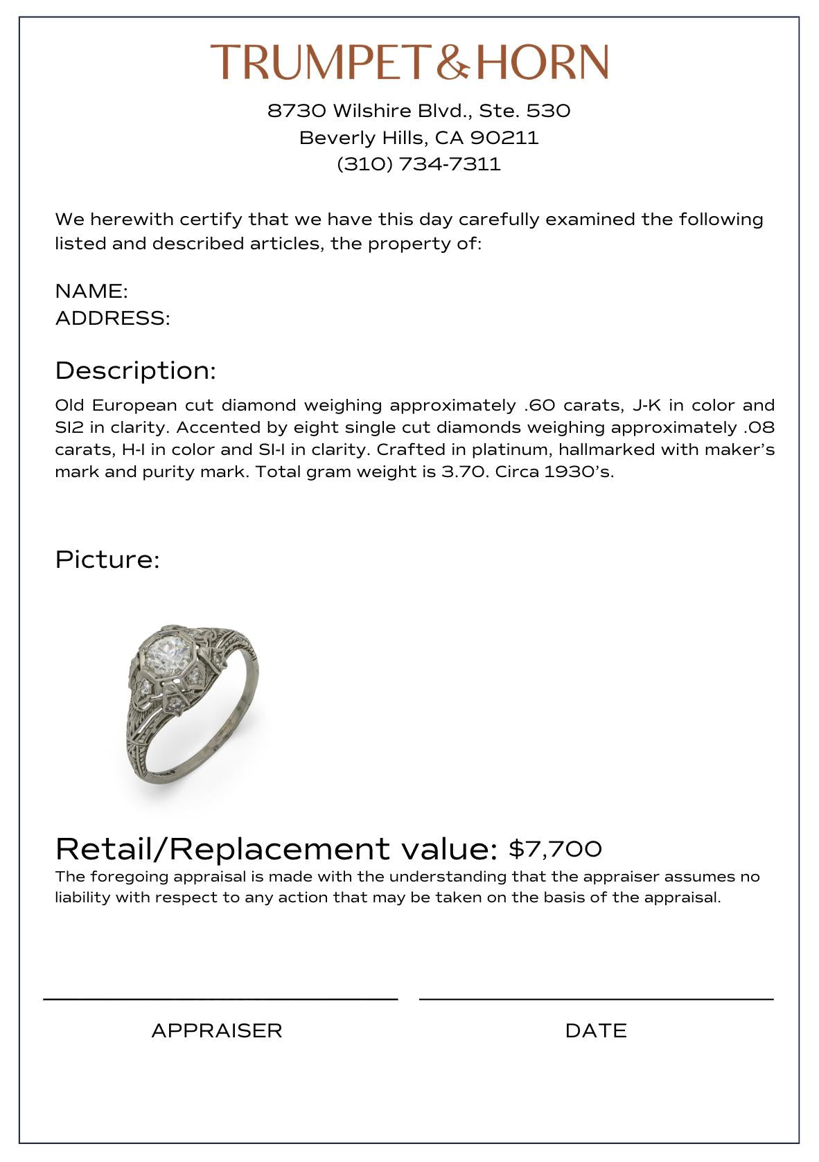 Art Deco diamond platinum bezel engagement ring