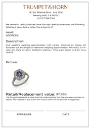 Art Deco 1.40 carat sapphire diamond platinum cluster ring