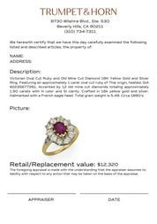 Victorian French GIA 1 carat ruby diamond 18k yellow gold cluster ring