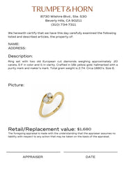 Victorian .20 carat old European cut diamond 18k yellow gold two stone ring