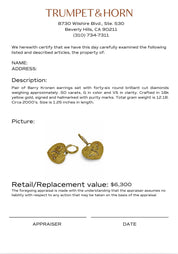 Barry Kronen diamond 18k yellow gold dragonfly heart earrings