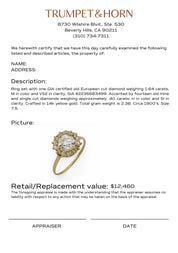 Victorian GIA 1.64 carat old European cut diamond 14k yellow gold cluster ring