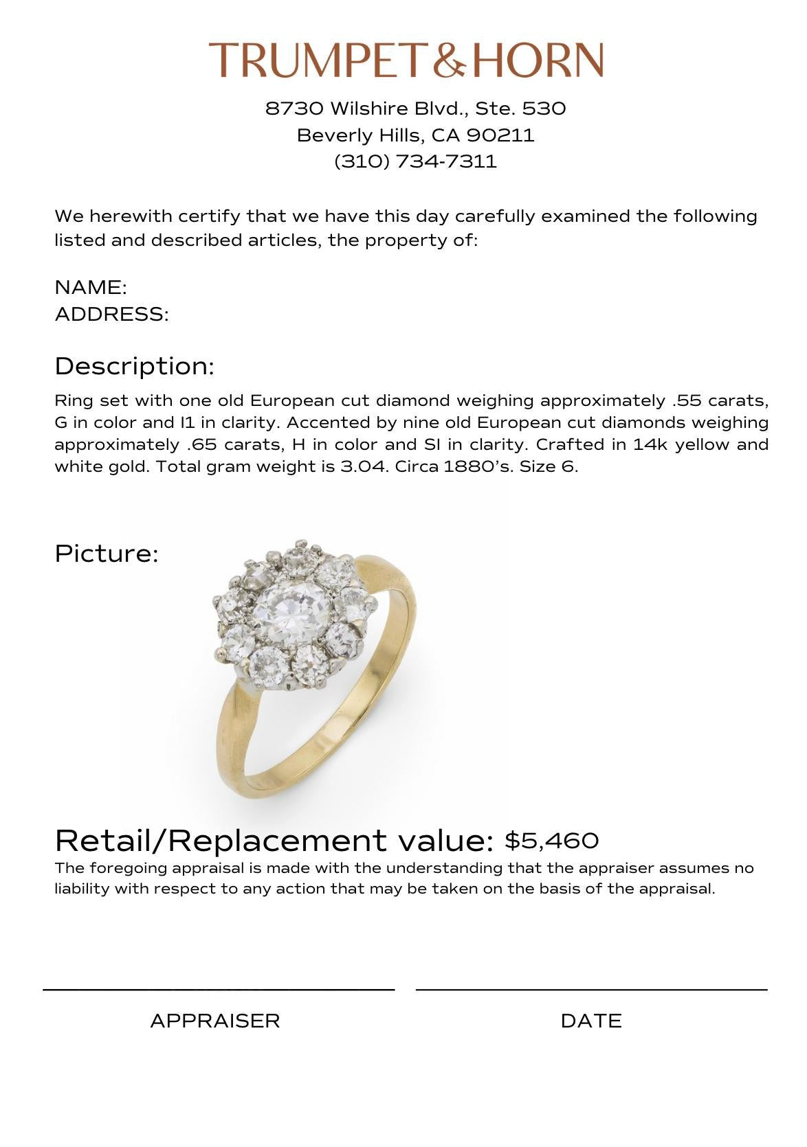 Victorian diamond 14k yellow and white gold cluster ring