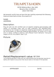 French Art Deco GIA 1.65 carat no heat sapphire diamond platinum ring