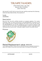 GIA 7.14 carat Colombian emerald diamond 18k yellow gold cocktail ring