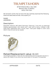 Edwardian 1.90 carat total weight diamond 18k white gold cluster ring