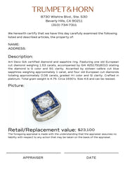 Art deco GIA 1.53 carat old European cut diamond sapphire engagement ring