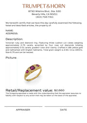 Victorian English ruby diamond 18k yellow gold ring