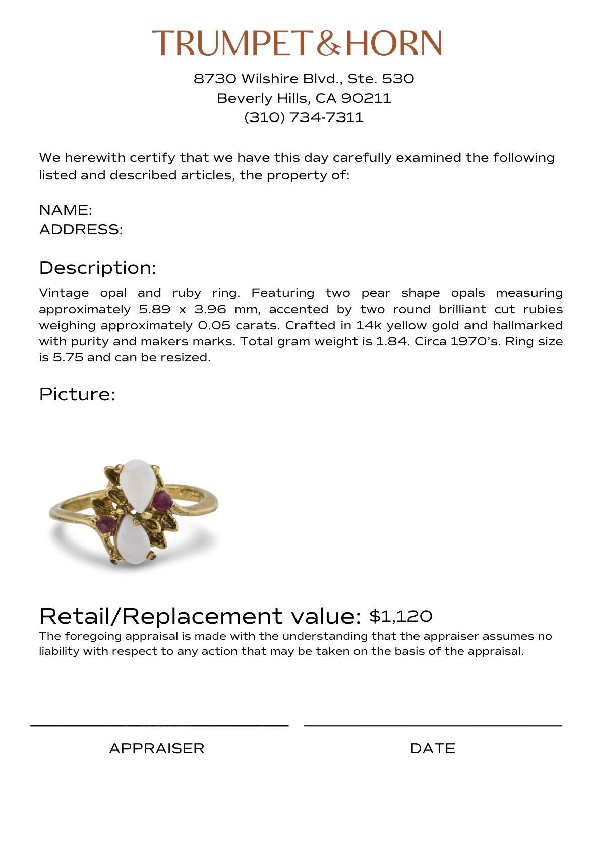Vintage opal ruby 14k yellow gold ring