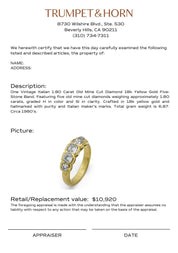Vintage Italian 1.80 carat old mine cut diamond 18k yellow gold five stone band