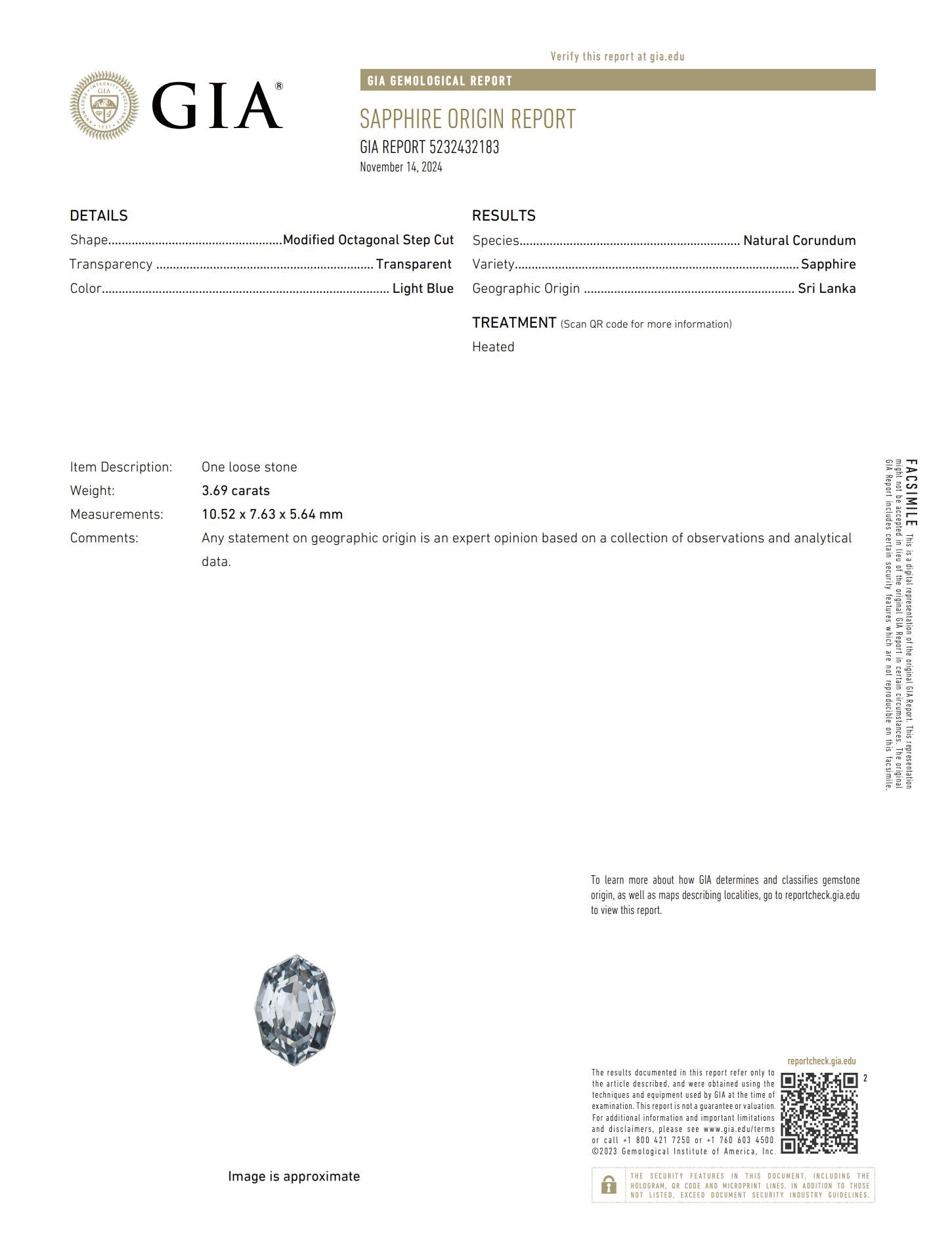 Art Deco GIA 3.69 carat sapphire diamond 14k white gold ring