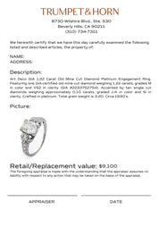 Art Deco GIA 1.22 carat old mine cut diamond platinum engagement ring