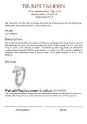 GIA 3.06 carat old mine cut diamond platinum engagement ring
